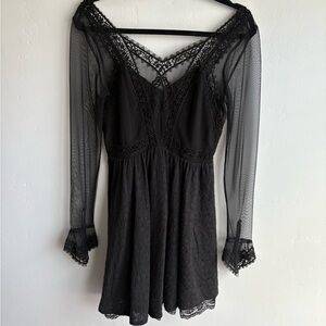 Free People Black Backless Dress with Lace Details
